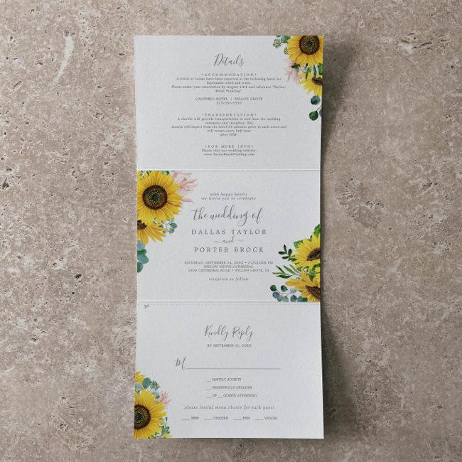Rustic Sunflower Photo Wedding All In One Tri-fold