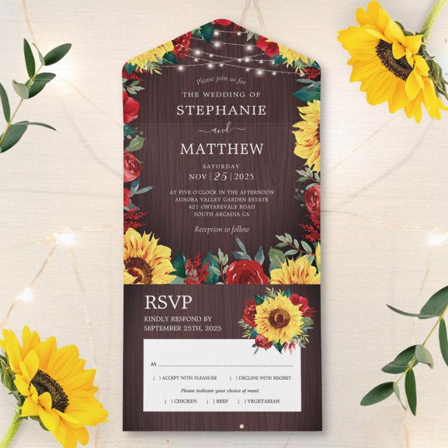 Rustic Sunflower Red Roses Lights Wedding All In One