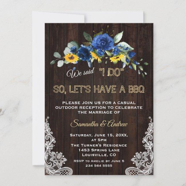 Rustic Sunflowers Blue Flowers Lace I Do Bbq