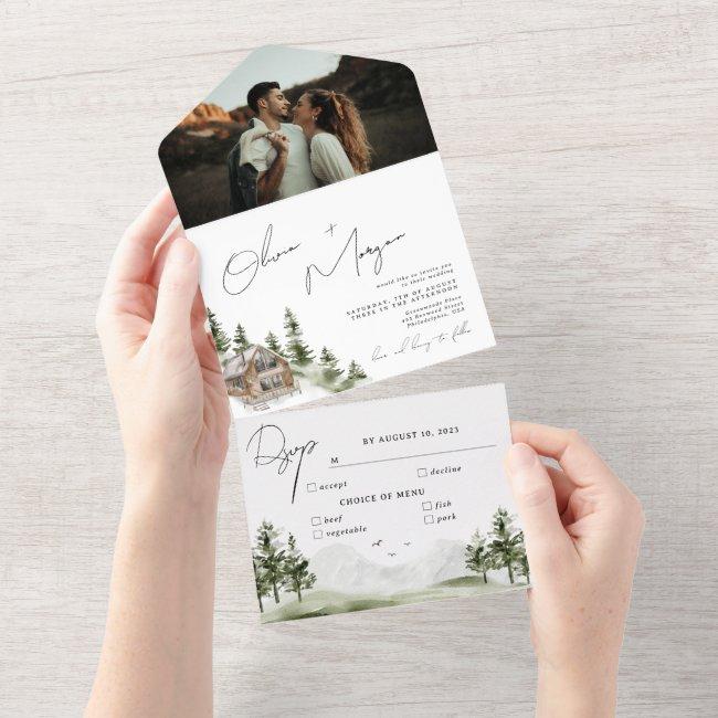 Rustic Watercolor Forest Destination Photo Wedding All In One