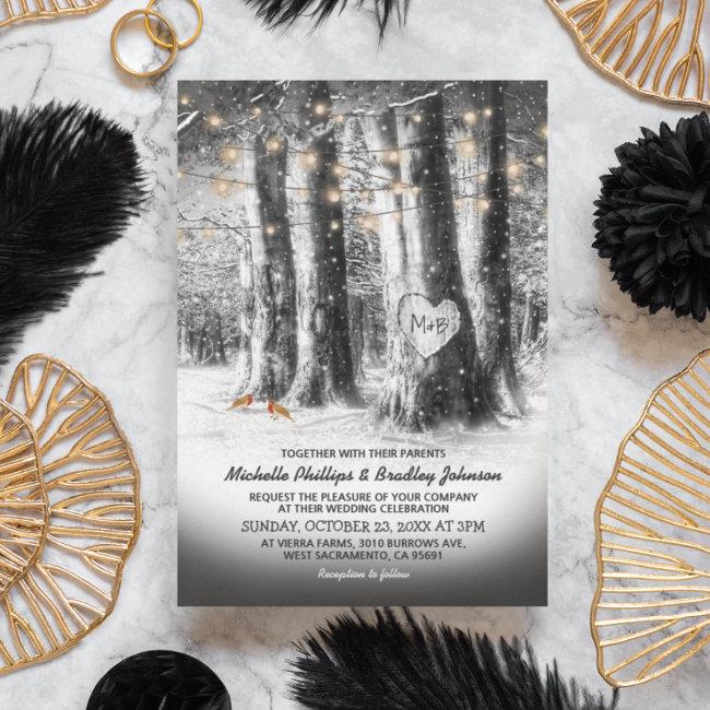 Rustic Winter Tree & String Lights Wedding