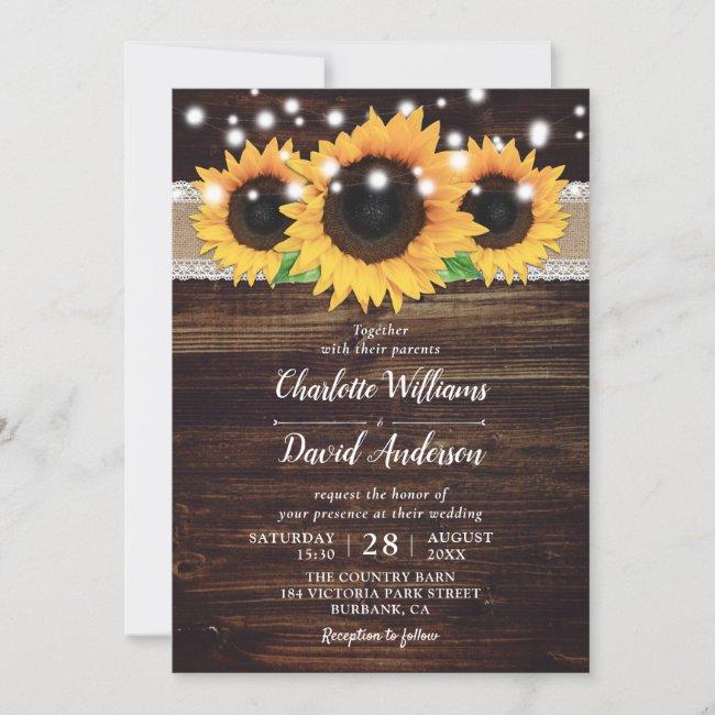 Rustic Wood Burlap Lace Sunflower Wedding