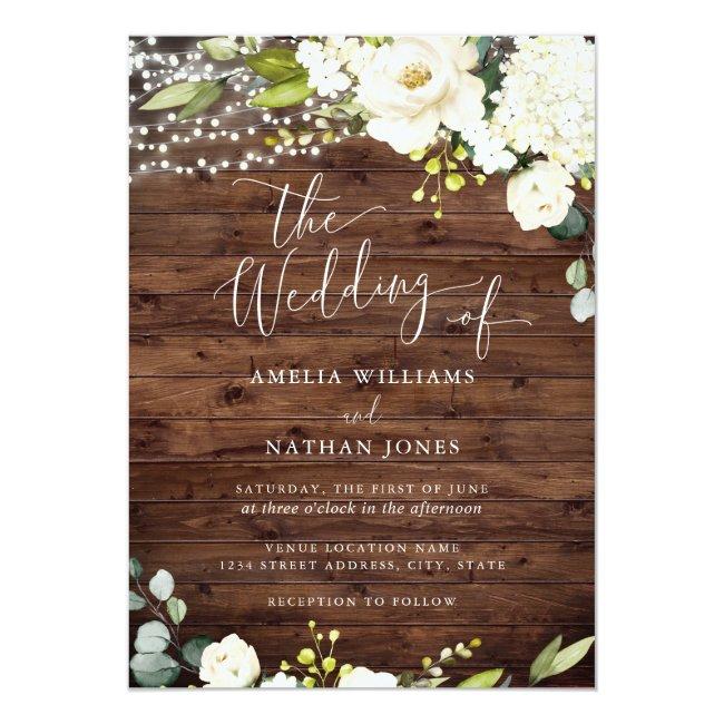 Rustic Wood Champagne Floral Lights Wedding