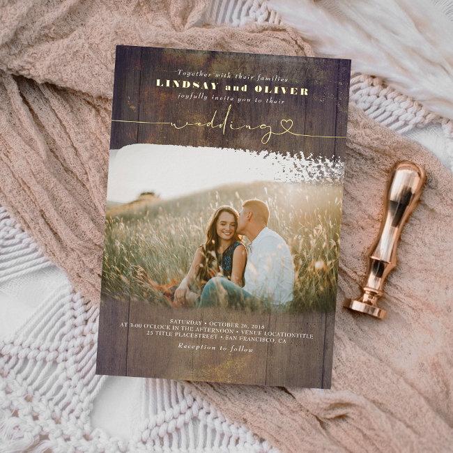 Rustic Wood Country Wedding Photo Foil