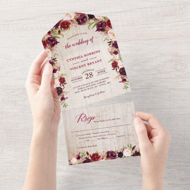 Rustic Wood Marsala Floral Wedding (no Env Needed) All In One