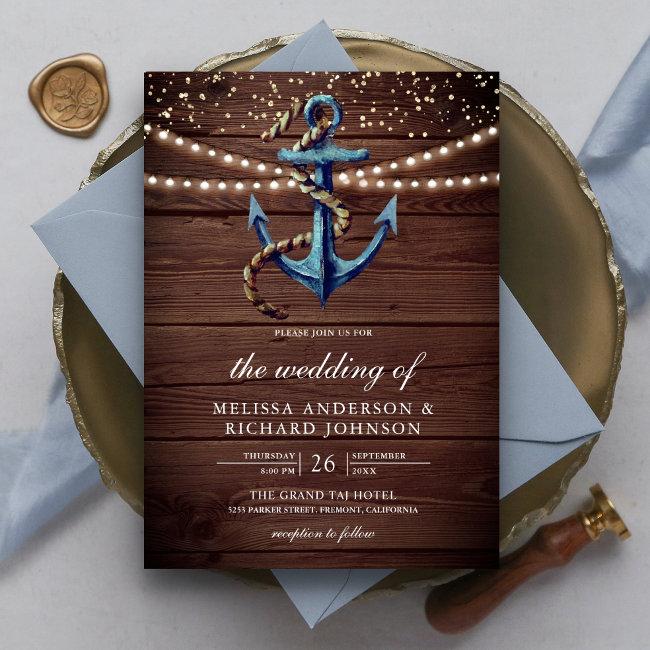 Rustic Wood Navy Blue Anchor Nautical Wedding