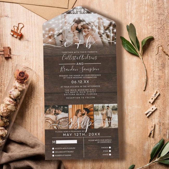 Rustic Wood Photo String Lights Wedding Rsvp All In One