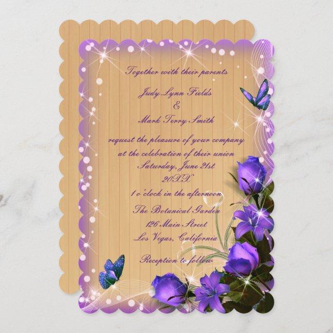 Rustic Wood Purple Floral Butterfly Wedding