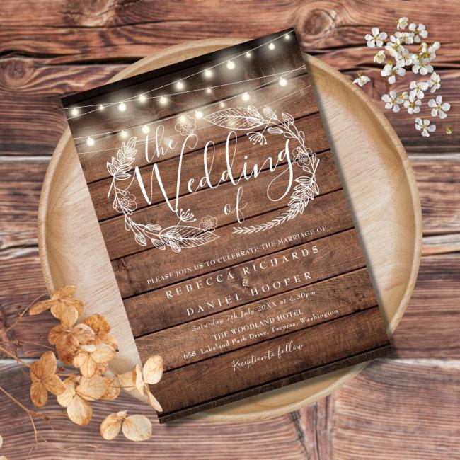 Rustic Wood String Lights Script Wedding