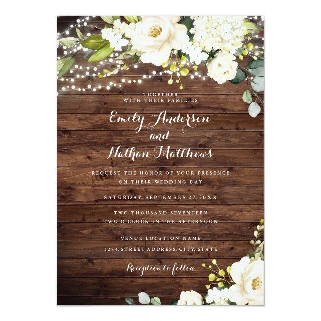 Rustic Wood White Champagne Floral Lights Wedding