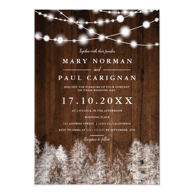 Rustic Wood Winter String Lights Forest Wedding