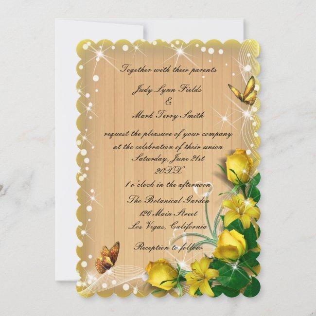 Rustic Wood Yellow Floral Butterfly Wedding