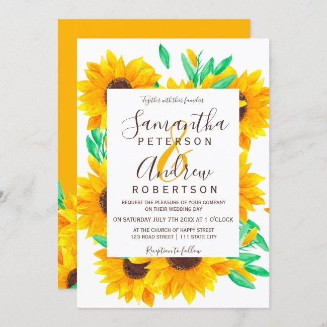 Rustic Yellow Daisy Sunflowers Watercolor Wedding
