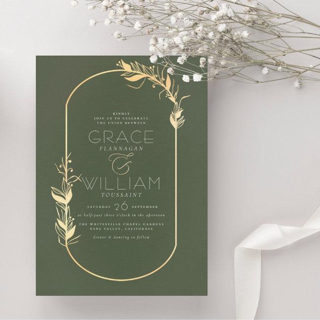 Sage Green & Gold Elegant Botanical Frame Wedding
