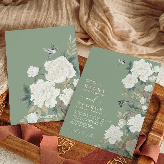 Sage Green Ivory Chinoiserie Flower Garden Wedding