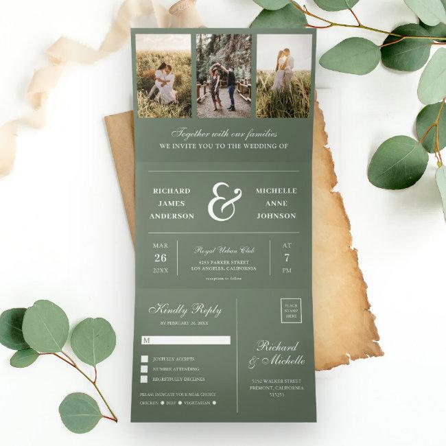 Sage Green Minimal 3 In 1 Photo Collage Wedding Tri-fold