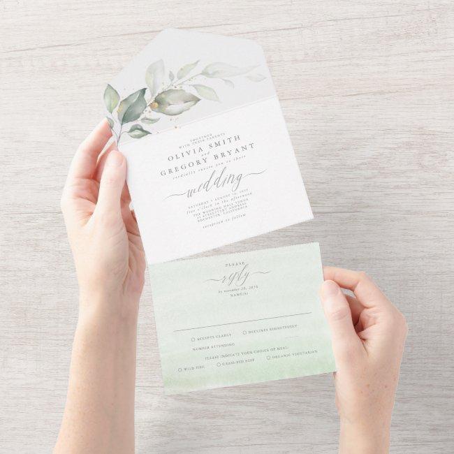 Sage Greenery And Gold Leaves Elegant Wedding All In One