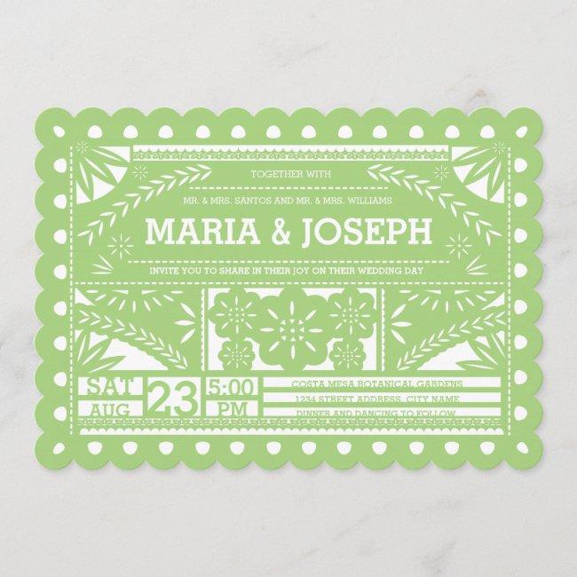 Scalloped Papel Picado Wedding Invite - Green