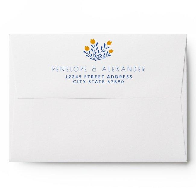 Scandi Folk Flowers In Blue And Yellow Wedding Inv Envelope