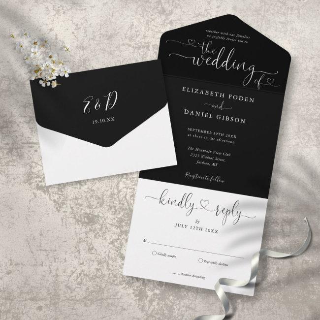 Script Hearts Black And White Minimalist Wedding All In One