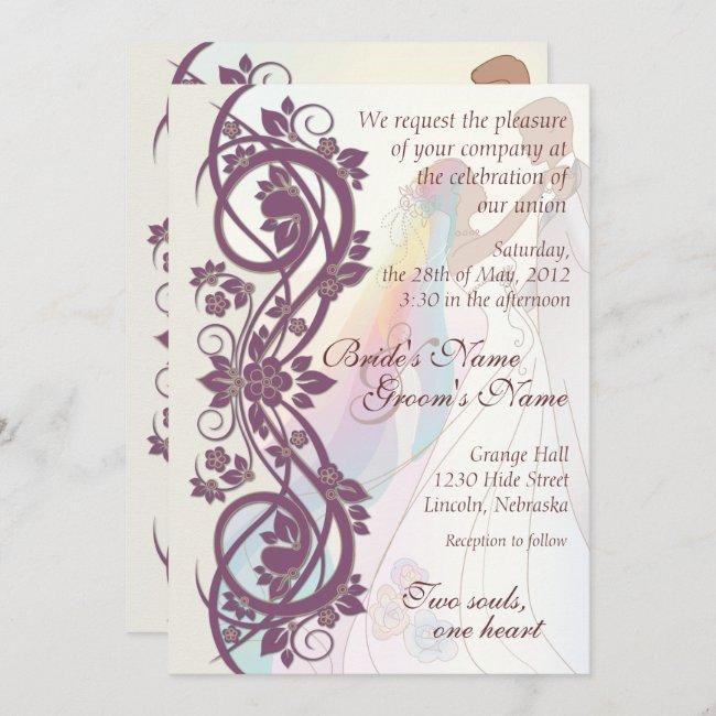 Scroll Rainbow Bride & Groom Wedding Invite-2b