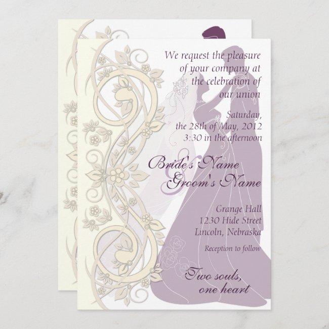 Scroll Silhouetted Bride & Groom Wedding Invite 2