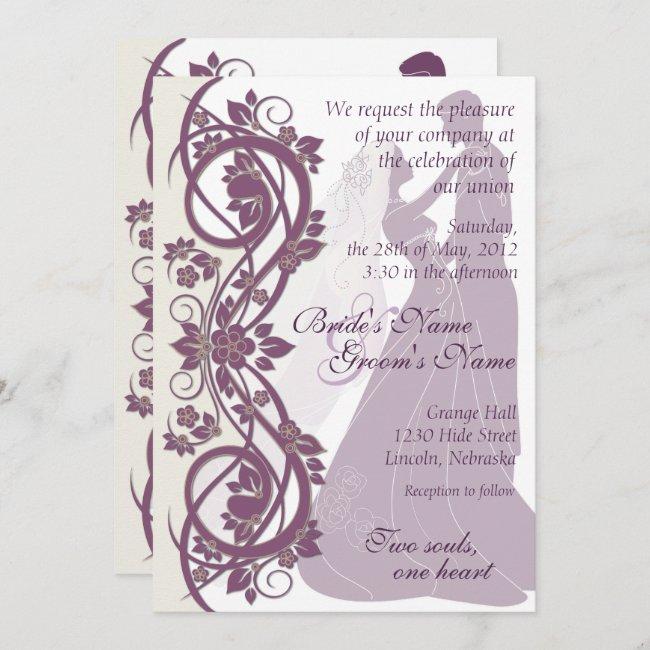Scroll Silhouetted Bride & Groom Wedding Invite 2b