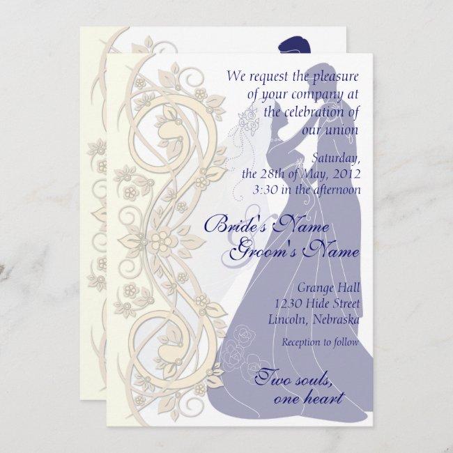 Scroll Silhouetted Bride & Groom Wedding Invite 3