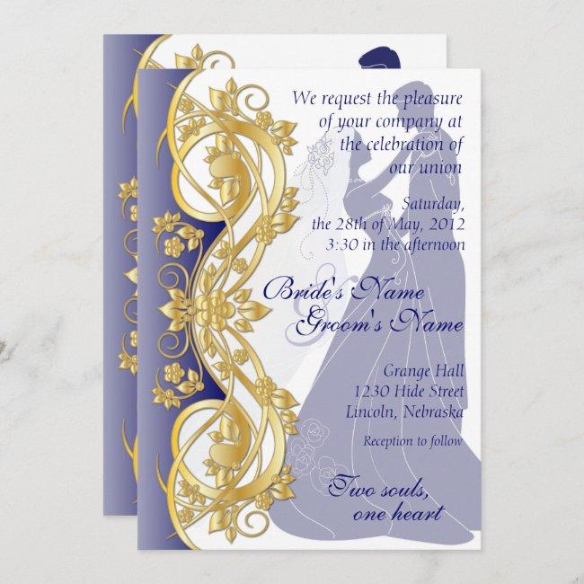 Scroll Silhouetted Bride & Groom Wedding Invite 3b