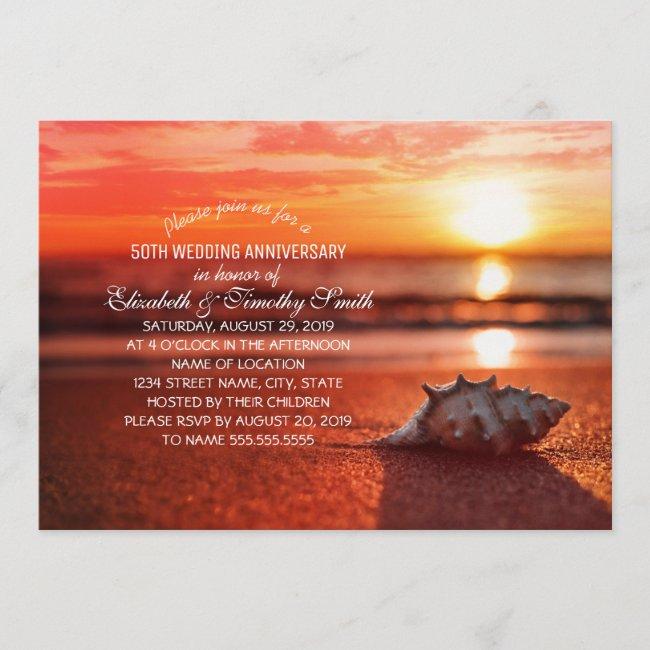 Seashell Sunset Beach Wedding Anniversary Party
