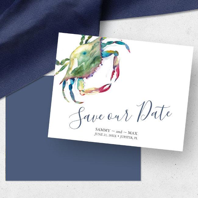 Seaside Watercolor Crab Save The Date
