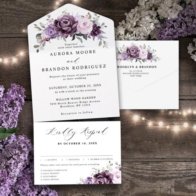 Shades Of Dusty Purple Blooms Moody Floral Wedding All In One