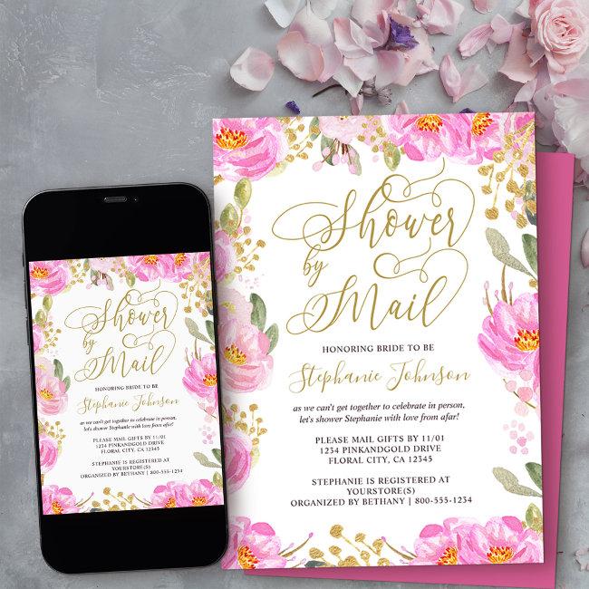 Shower By Mail Calligraphy Pink And Gold Floral