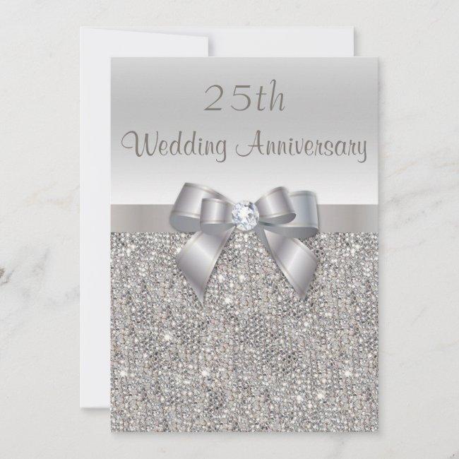 Silver 25th Wedding Anniversary Sequins And Bow