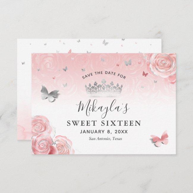 Silver And Light Blush Pink Roses Elegant Save The Date