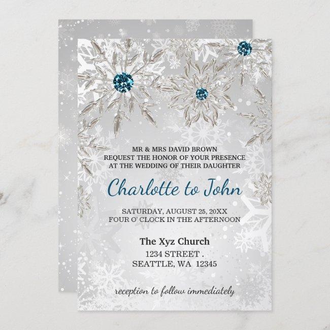Silver Aqua Snowflakes Winter Wedding