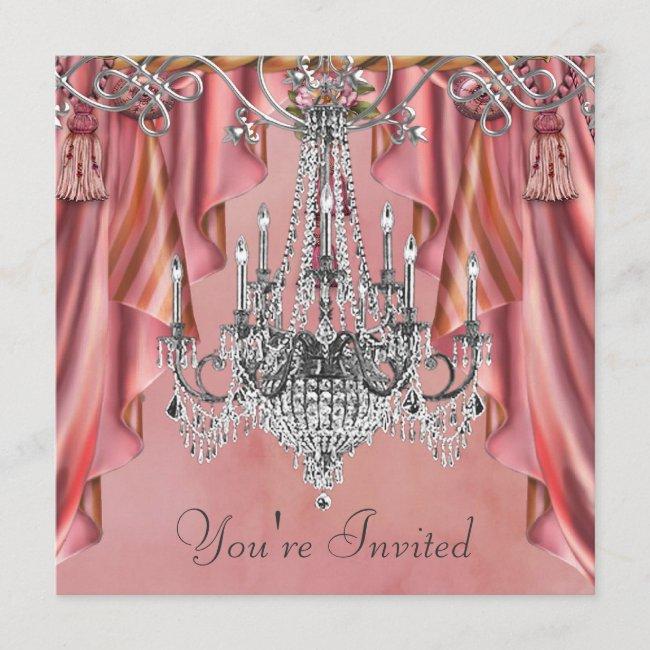 Silver Coral Pink Chandelier Party