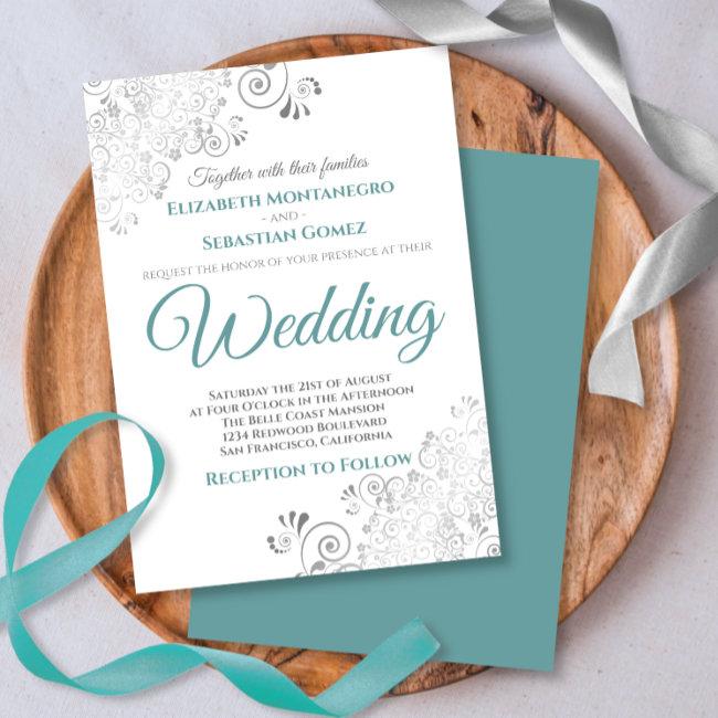 Silver Frills Simple Chic Teal And Gray Wedding