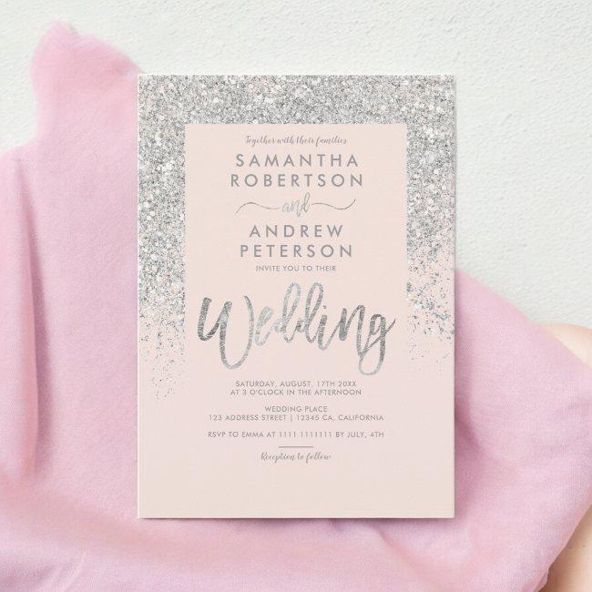 Silver Glitter Typography Blush Pink Wedding