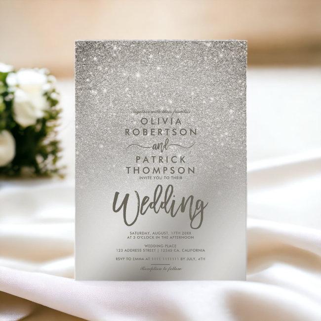 Silver Ivory Glitter Ombre Metallic Foil Wedding