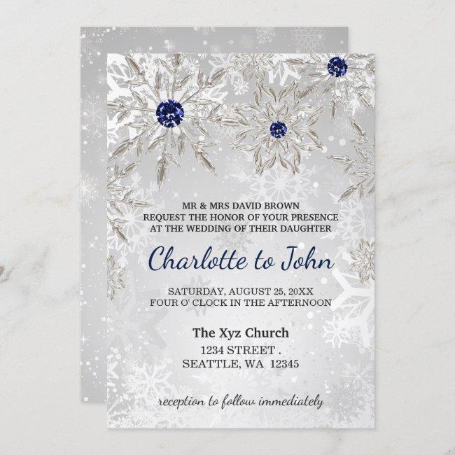 Silver Navy Snowflakes Winter Wedding