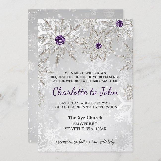 Silver Purple Snowflakes Winter Wedding