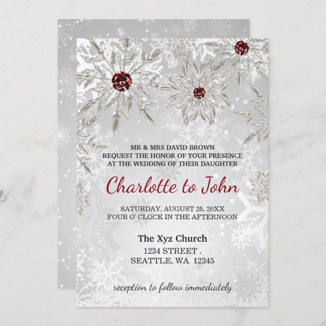 Silver Red Snowflakes Winter Wedding