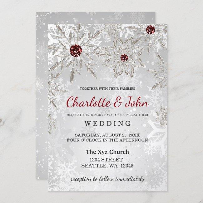 Silver Red Snowflakes Winter Wedding