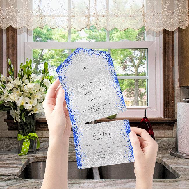 Silver Royal Blue Confetti Modern Wedding All In One