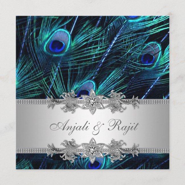 Silver Royal Blue Peacock Wedding