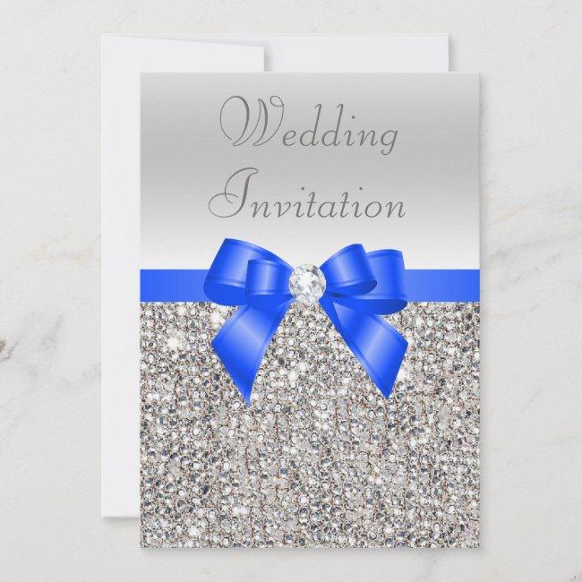 Silver Sequins Royal Blue Bow And Diamond Wedding