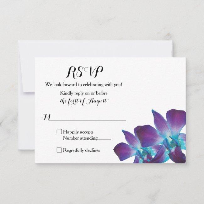 Simple Blue Dendrobium Orchid Wedding Rsvp