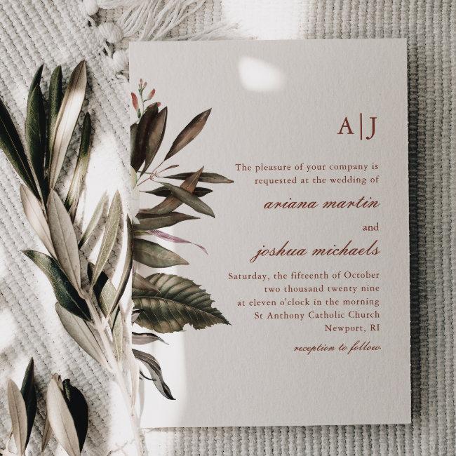 Simple Botanical With Monogram Photo Wedding Invit