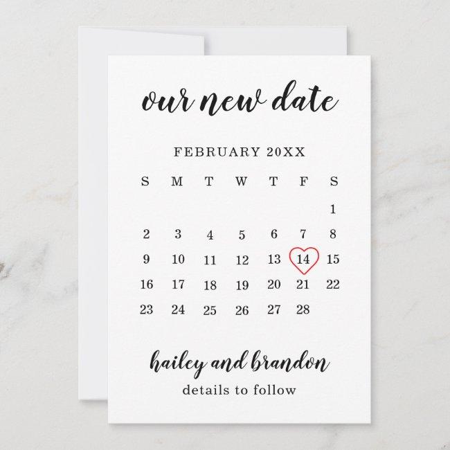 Simple Calendar Red Heart Wedding Change The Date Announcement